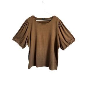 Talbots Pucker Knit Top Short 1/2 Puff Sleeves Olive Green 3X Cottagecore